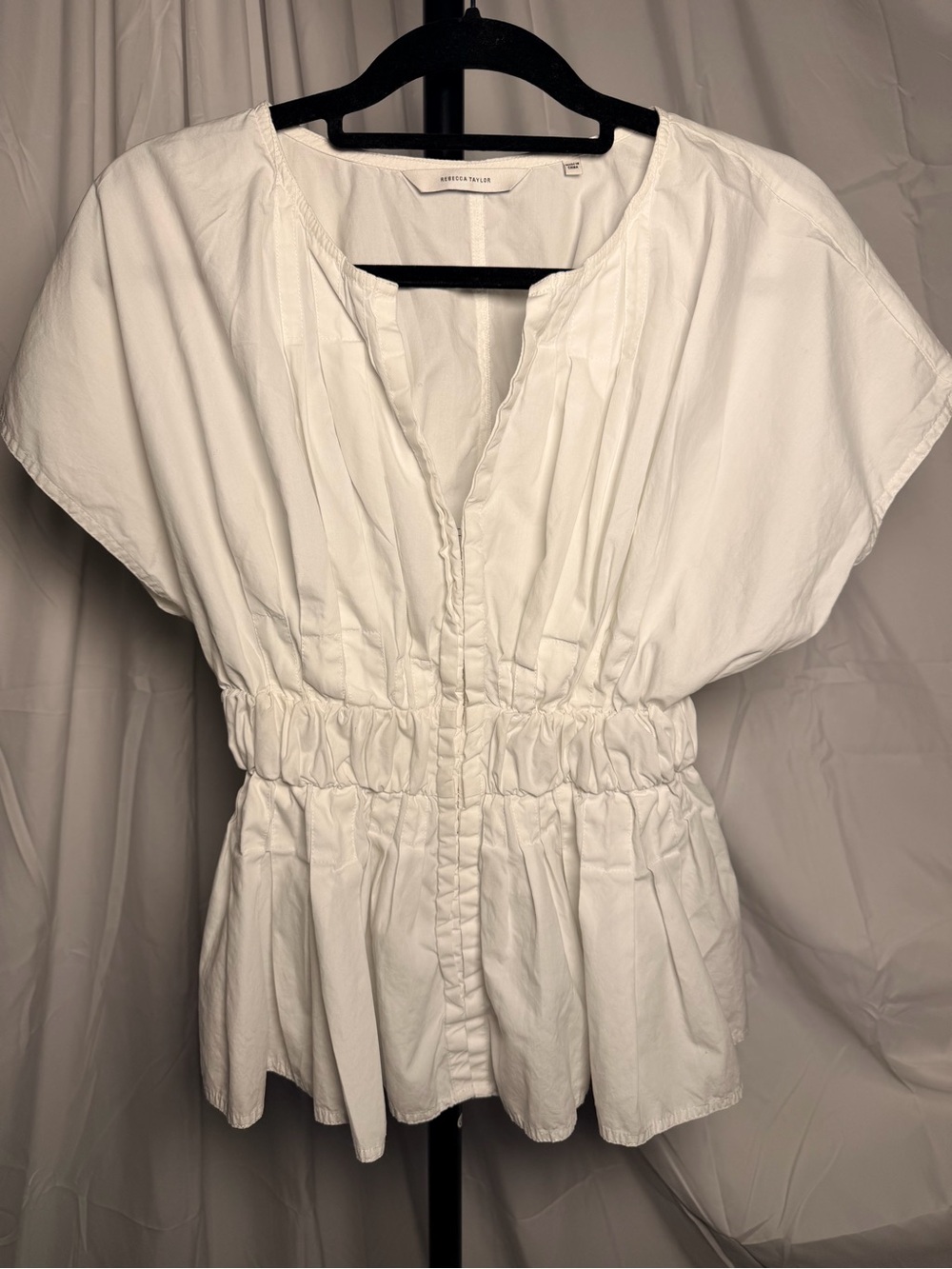 Rebecca Taylor White Pintuck Peplum Blouse